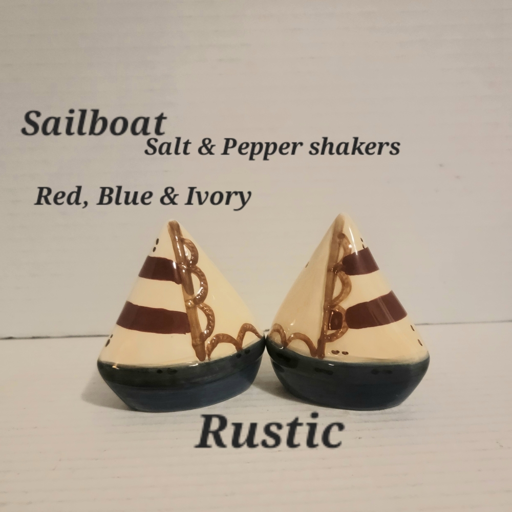 Sailboat Salt & Pepper Shakers - Red, Blue & Ivory